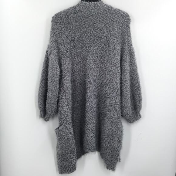 FRNCH Cardigan Sweater Open Front 3/4 Sleeve Two Pockets Solid Grey Small Medium - Picture 3 of 7